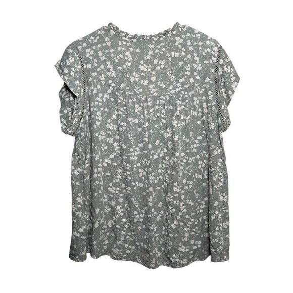 Buffalo David Bitton Blouse Women's Large Green Floral V-Neck Ruffle Top - Picture 5 of 9